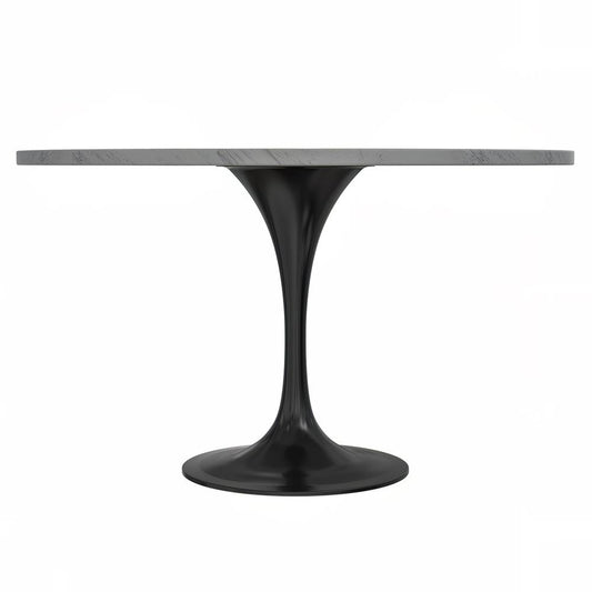 Verve 48" Round Dining Table, Black Base with Laminated White Marbleized Top