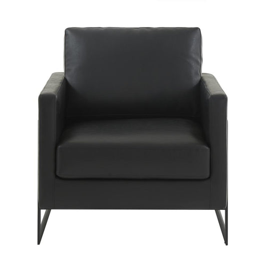 Leather Accent Armchair With Black Steel Frame