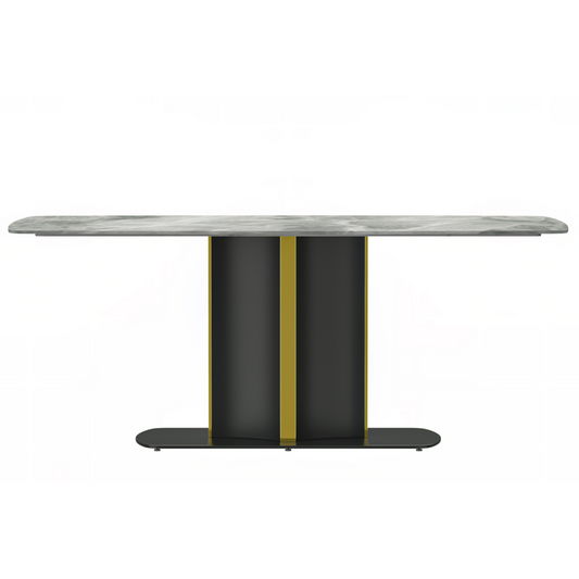 Modern Dining Table Black and Gold Base, With 55 Light Grey Sintered Stone Top