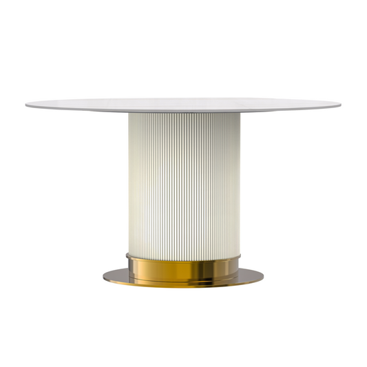 Round Dining Table White\Gold Base with 60 Round White/Gold Sintered Stone Top