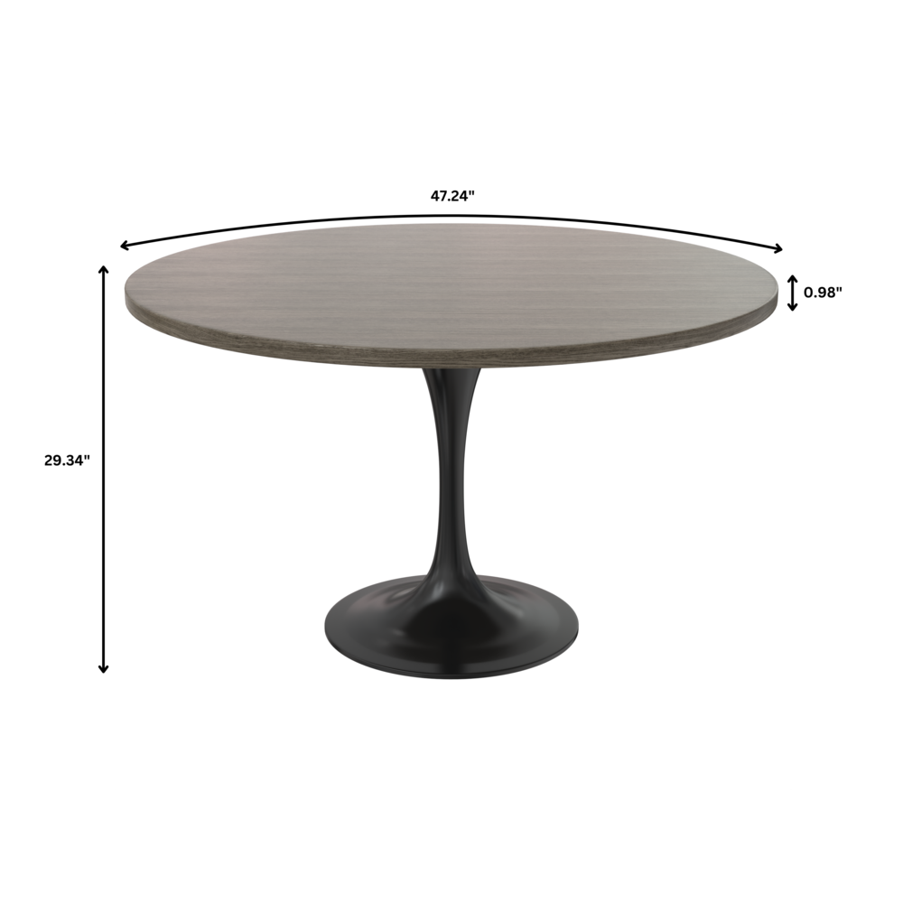 Verve Collection 48 Round Dining Table, Black Base with Dark Maple MDF Top