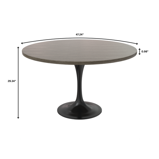 Verve Collection 48 Round Dining Table, Black Base with Dark Maple MDF Top