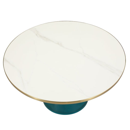 Glass Coffee Table Blue glass, Gold Rim white sintered stone top