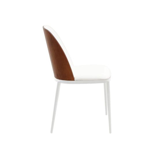 Dining Side Chair with Leather Seat and White Powder-Coated Steel Frame