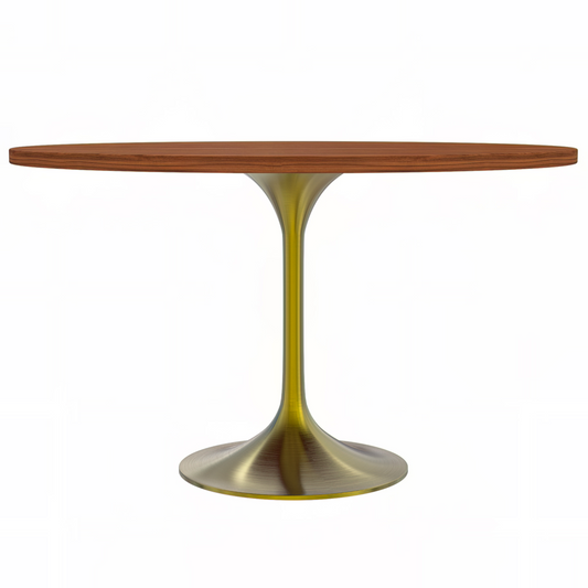 Verve 48" Round Dining Table, Brushed Gold Base with Cognac Brown MDF Top