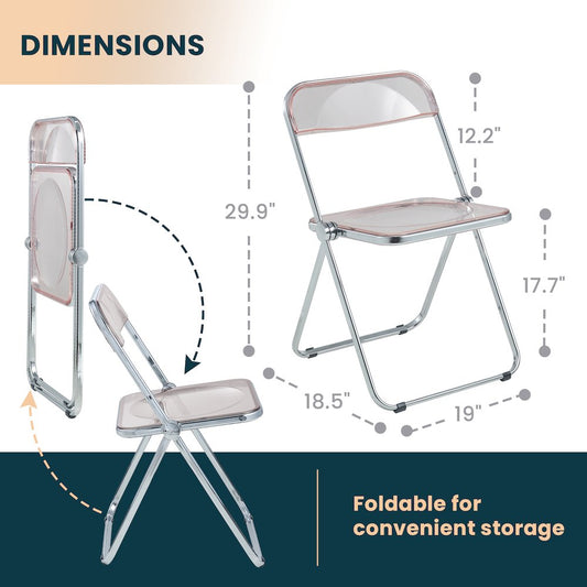 Lawrence Acrylic Folding Chair With Metal Frame, Set of 2