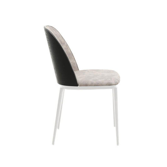 Dining Side Chair with Suede Seat and White Powder-Coated Steel Frame, Set of 4
