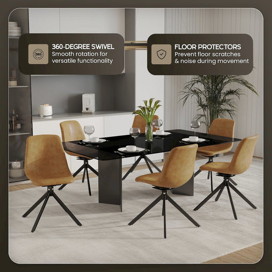 Markley Modern Leather Swival Dining Chair With Metal Legs in Brown