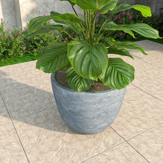Dahlia Series Poly Stone Planter in Aged Concrete 17.5 Dia, 13.6 High