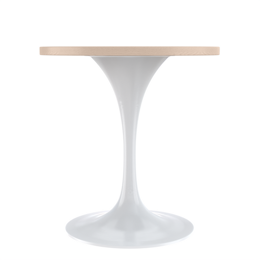 Verve 27 Round Dining Table, White Base with Light Natural Wood MDF Top