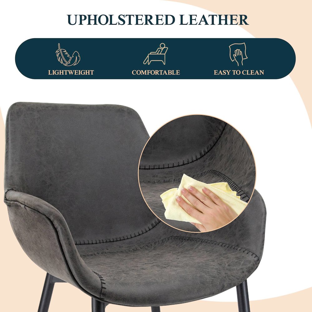 Markley Modern Leather Dining Arm Chair With Metal Legs Set of 4