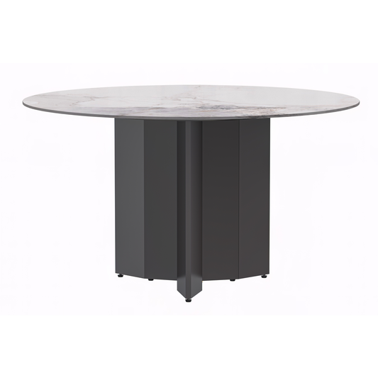 Round Dining Table Black Base with 60 Round White Grey Sintered Stone Top