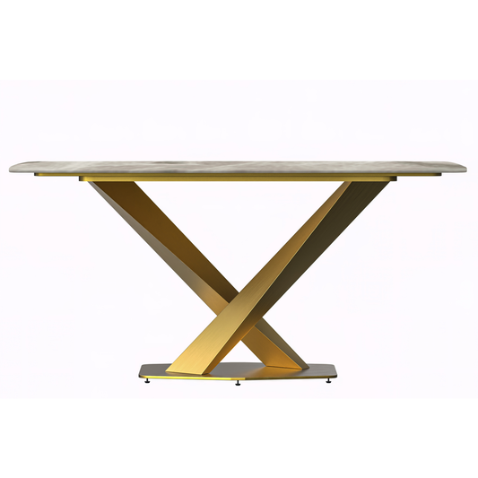 Modern Dining Table Gold Base, With 55" Deep Grey Sintered Stone Top