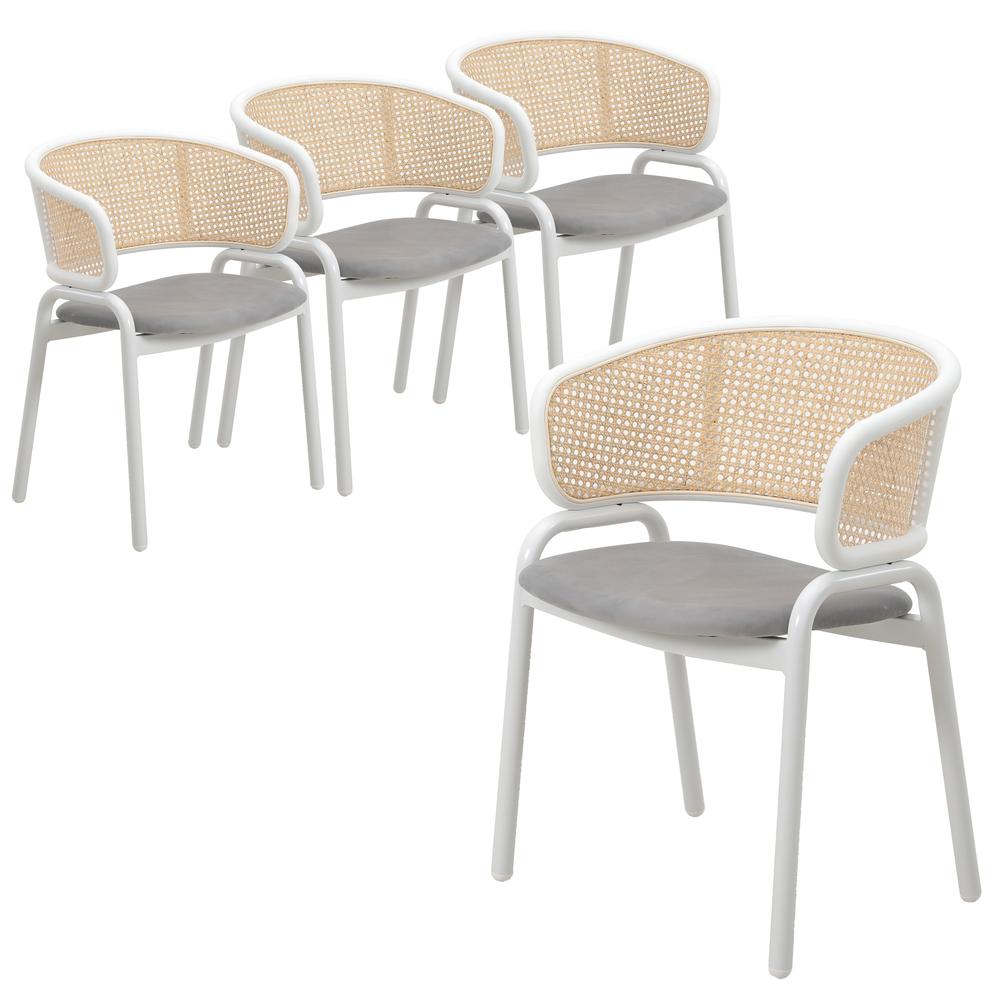Dining Chair with White Powder Coated Steel Legs and Wicker Back, Set of 4