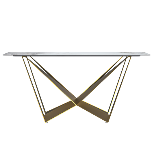 Modern Dining Table with a 55" Rectangular Top and Gold Steel Base