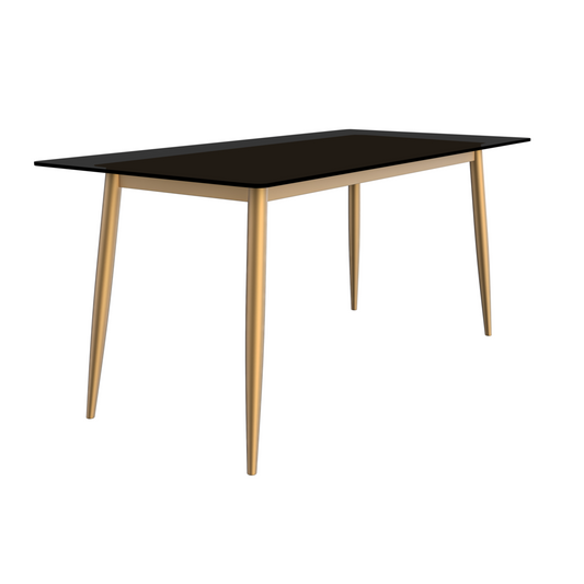Zayle Series Modern Dining Table Brushed Gold Base, With 71 Black Glass Top