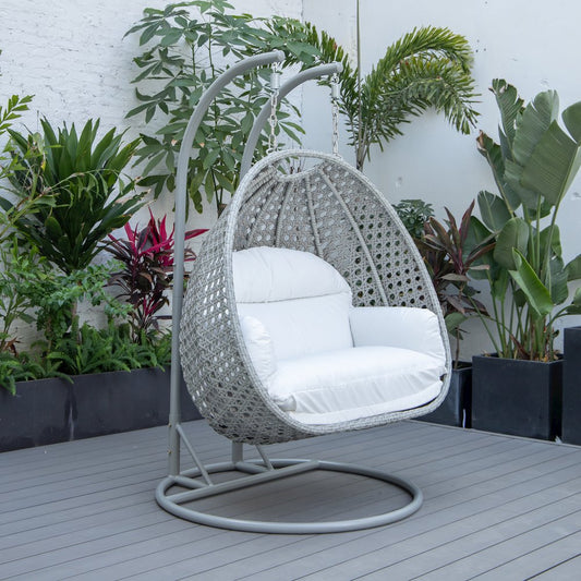 Mendoza Light Grey Wicker Hanging 2 person Egg Swing Chair