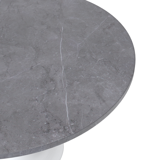 Verve Collection 48 Round Dining Table, White Base with Sintered Stone Grey Top