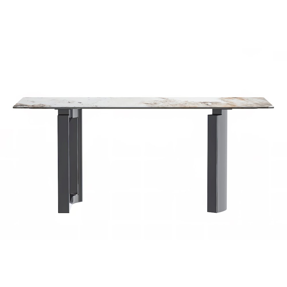 Dining Table Stainless Steel Base, With 62" White Grey Sintered Stone Top