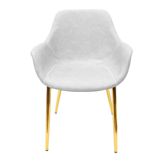 Markley Modern Leather Dining Arm Chair With Gold Light Grey Metal Legs Set of 2