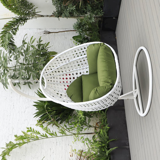 White Wicker Hanging Egg Swing Chair