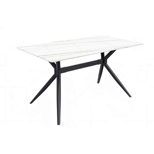 Black Stainless Steel Dining Table 55 With White/Gold Sintered Stone Top