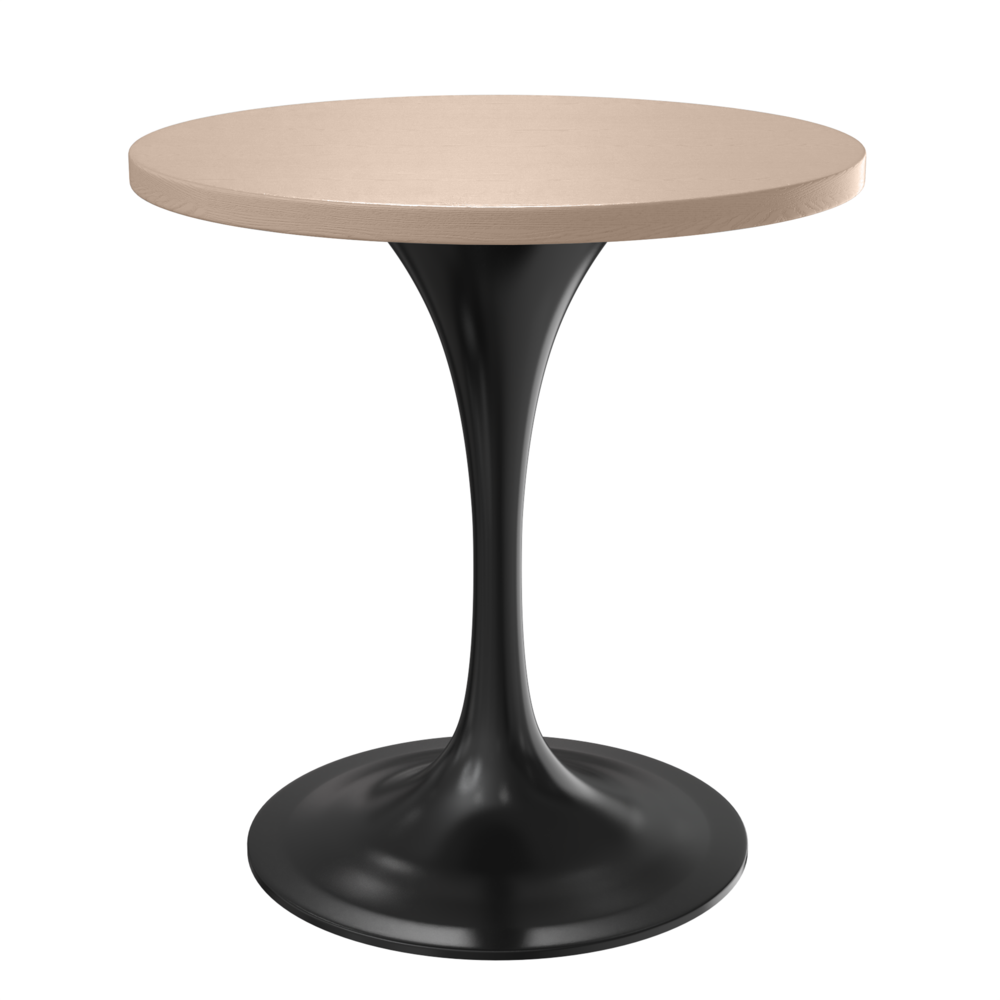 27 Round Dining Table, Black Base with Light Natural Wood MDF Top