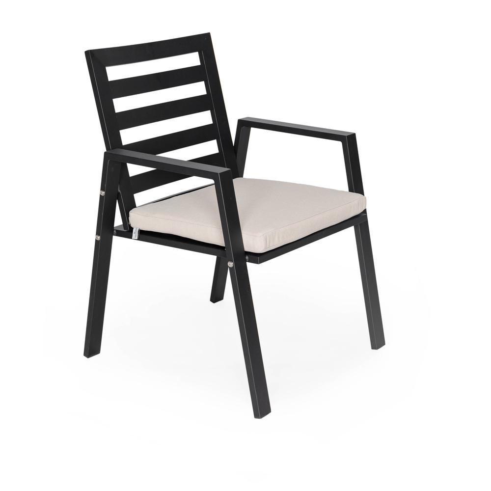 Chelsea Aluminum Outdoor Dining Table 87 With 8 Chairs and Beige Cushions