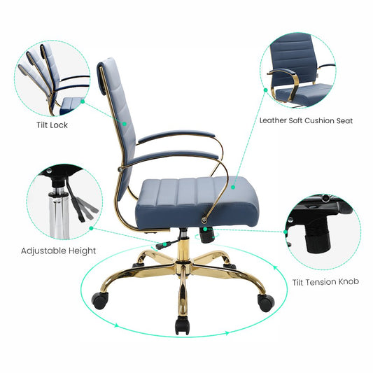 Benmar Home Leather Office Chair With Gold Frame