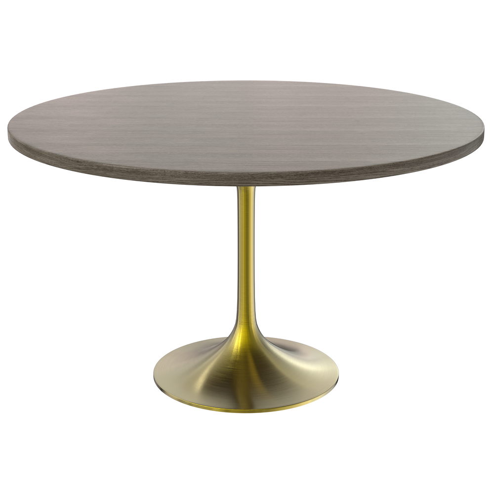Verve 48" Round Dining Table, Brushed Gold Base with Dark Maple MDF Top