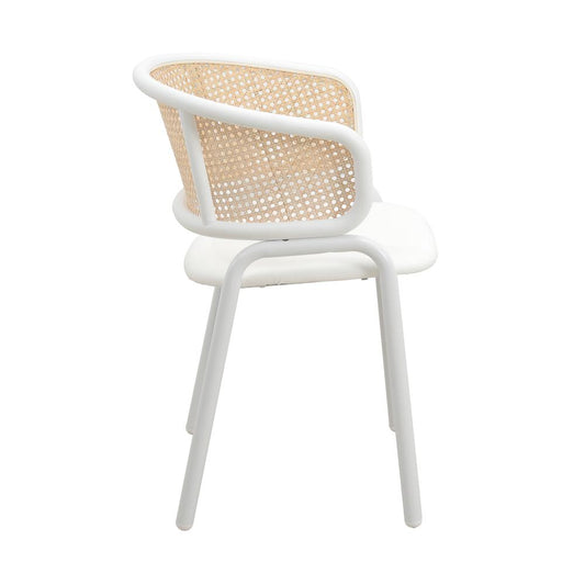 Ervilla Modern Dining Chair with White Powder Coated Steel Legs and Wicker Back