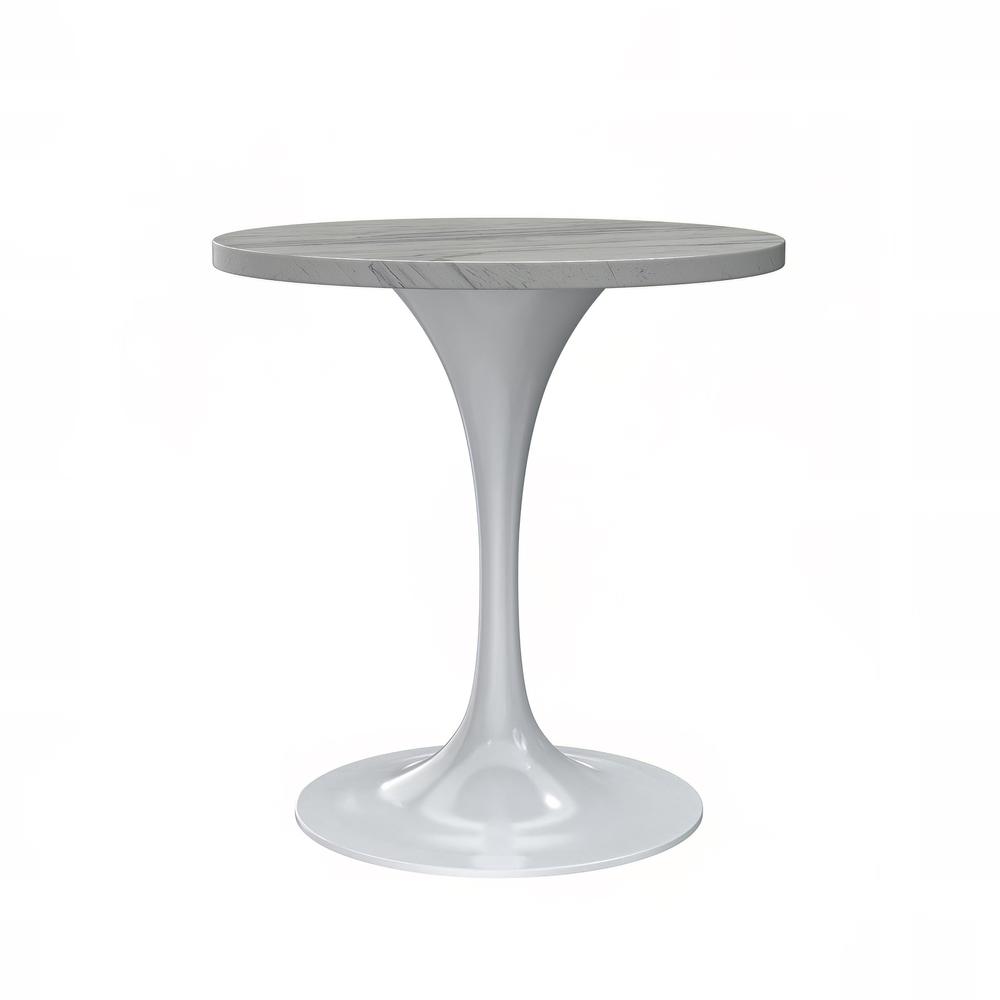 27 Round Dining Table, White Base with Laminated White Marbleized Top