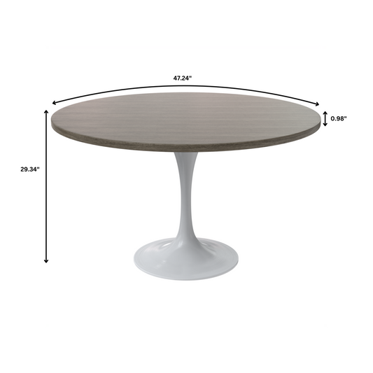 Verve 48 Round Dining Table, White Base with Dark Maple MDF Top