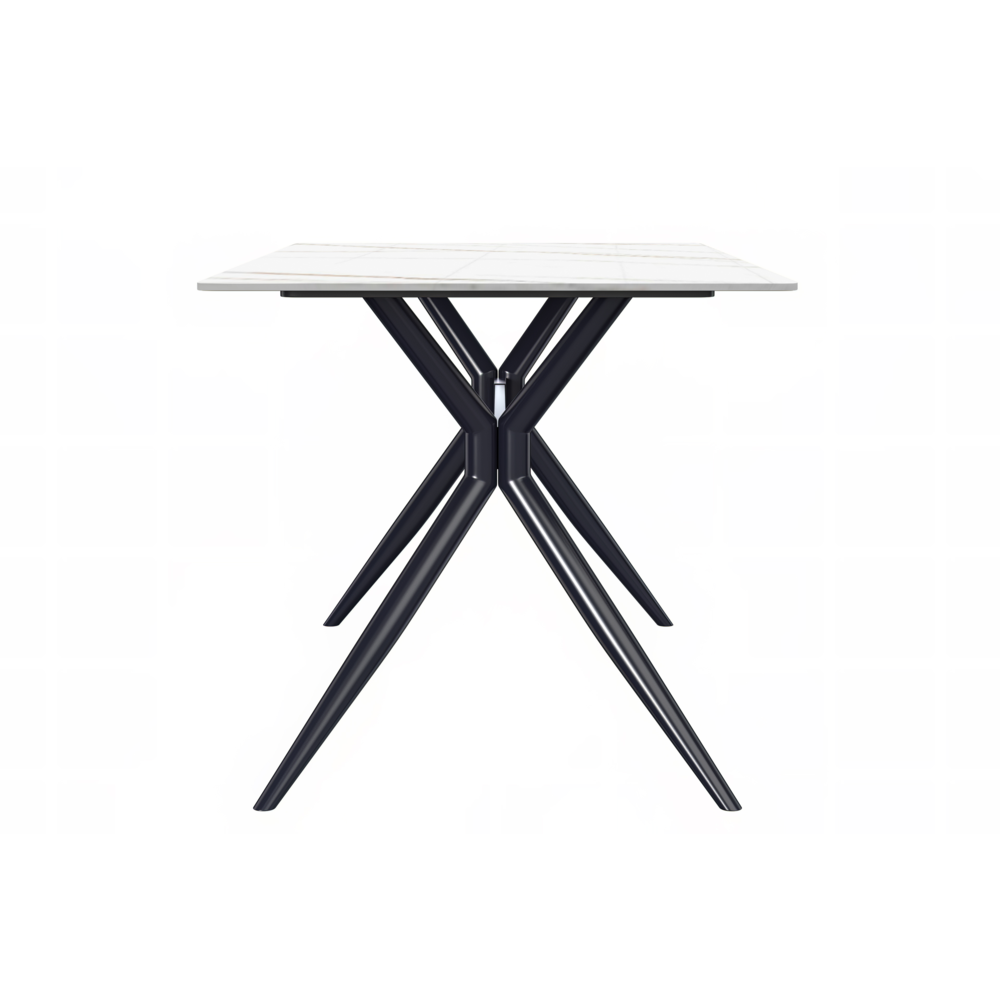 Black Stainless Steel Dining Table 55 With White/Gold Sintered Stone Top