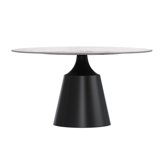 Round Dining Table Black Base with 60 Round White Grey Sintered Stone Top