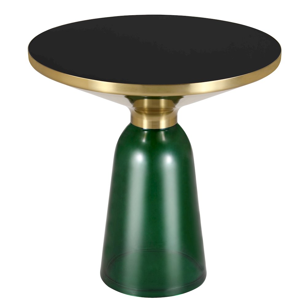 Tully Collection Glass side Table Green glass, Gold Rim with Black Glass top