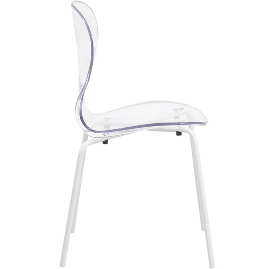 Modern Oyster Transparent Side Chair in White Base Set of 4