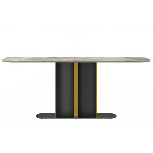 Modern Dining Table Black and Gold Base, With 55 Deep Grey Sintered Stone Top