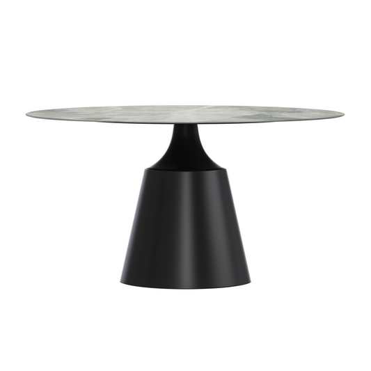 Round Dining Table Black Base with 60 Round Light Grey Sintered Stone Top