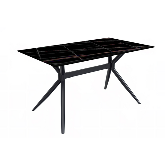 Black Stainless Steel Dining Table 55 With Black/Gold Sintered Stone Top