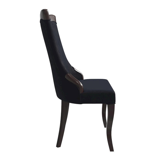 Novara Collection Modern Wooden Dining Chair in Black Velvet Set of 2
