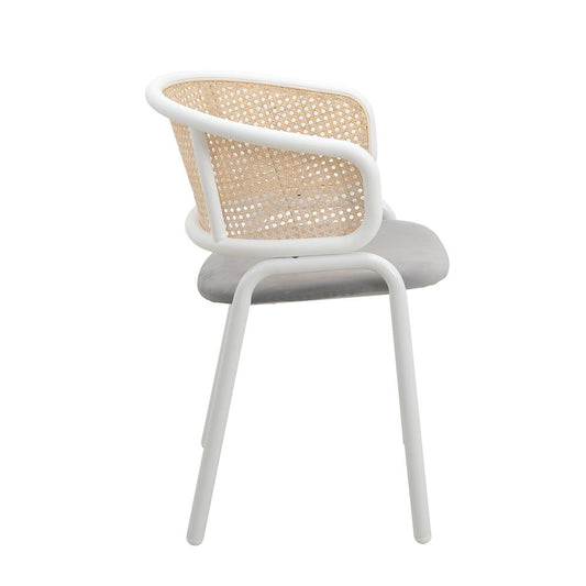 Ervilla Modern Dining Chair with White Powder Coated Steel Legs and Wicker Back