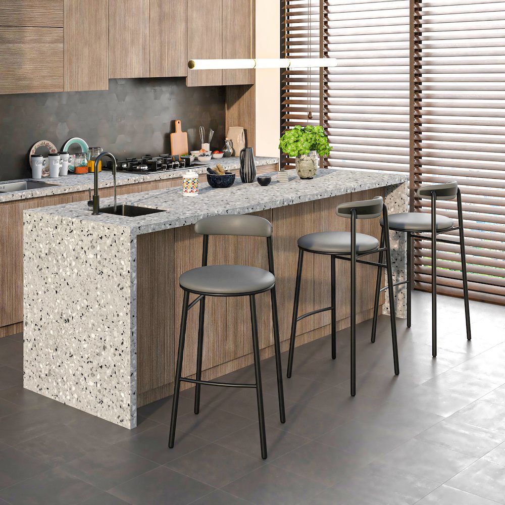 Lume Collection Modern Bar Stool in Charcoal Set of 2