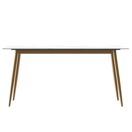 Modern Dining Table Brushed Gold Base, With 71 White Sintered Stone Top