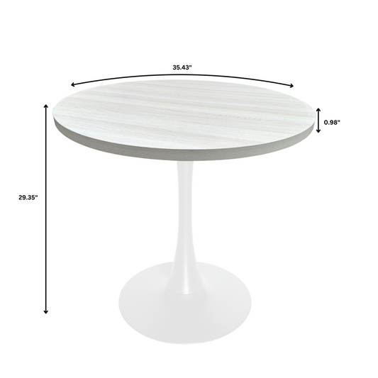 Bristol Dining table, White Base with 36" Round Light Natural MDF top