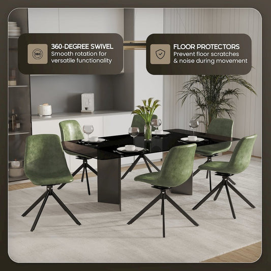 Markley Modern Leather Swival Dining Chair With Metal Legs in Green