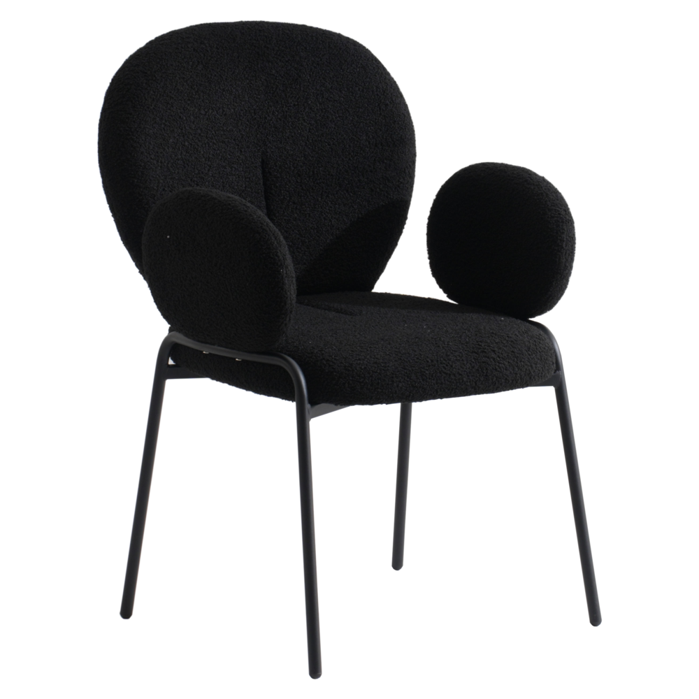 Celestial Series Boucle Dining Arm Chair, Black Frame with Black Fabric