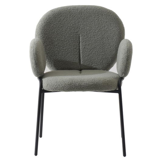 Celestial Series Boucle Dining Arm Chair, Black Frame with Green Fabric