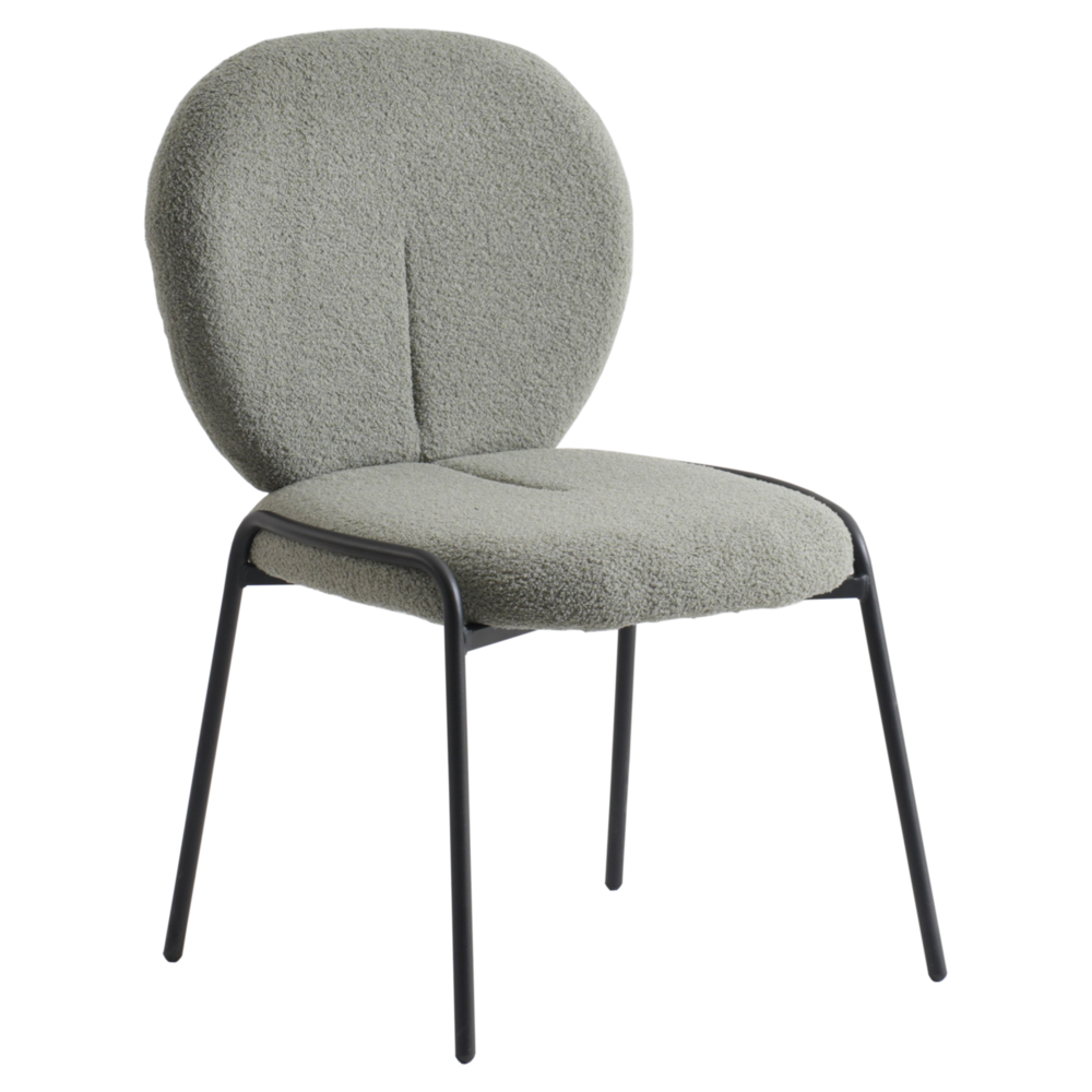 Boucle Dining Side Chair with Black Powder Coated Iron Frame