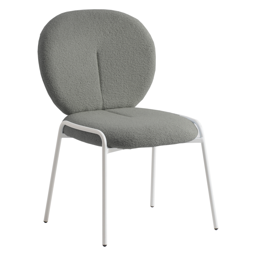 Celestial Series Boucle Dining Chair, White Frame with Green Fabric